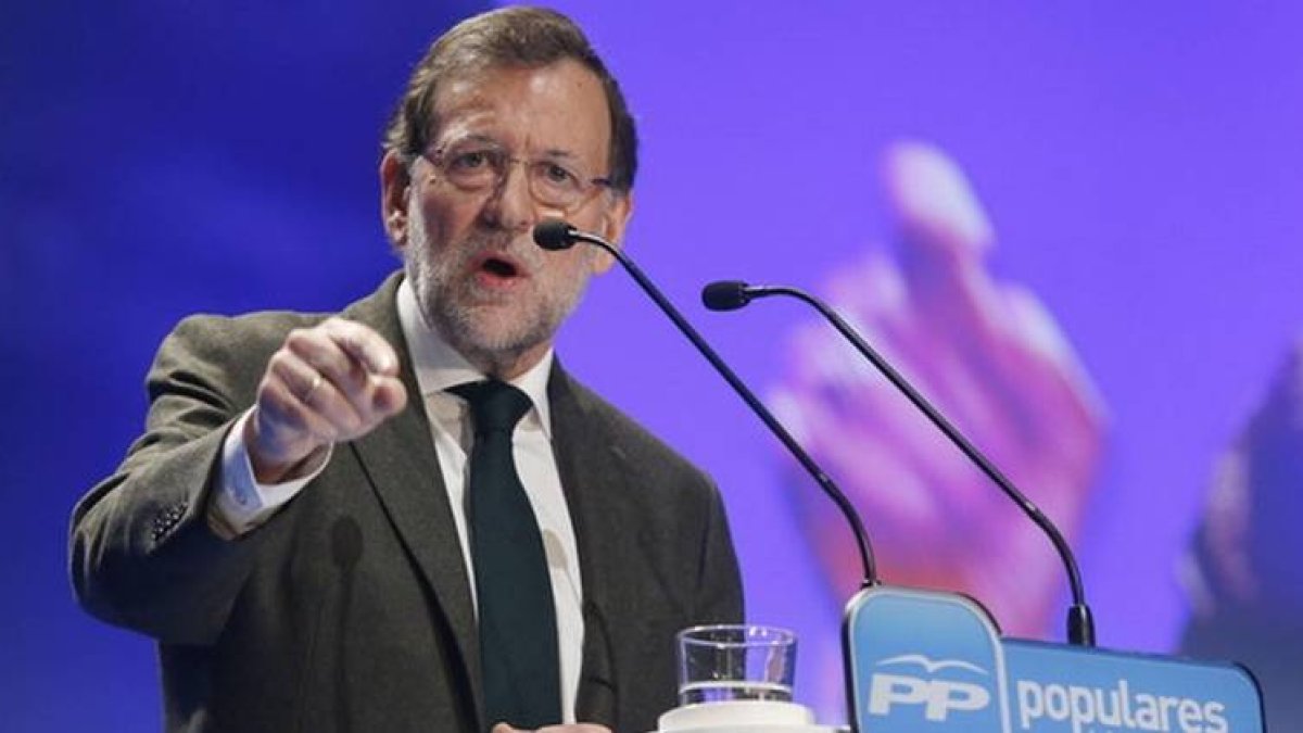 El presidente del Gobierno, Mariano Rajoy, durante su intervención en la clausura de la Convención del Partido Popular de la Región de Murcia.