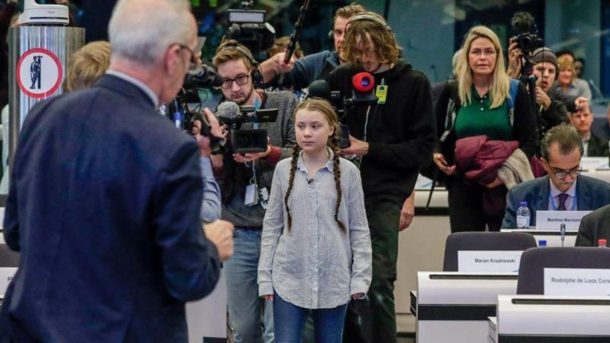 La joven activista sueca Greta Thunberg, este jueves en el Parlamento europeo, en Bruselas.