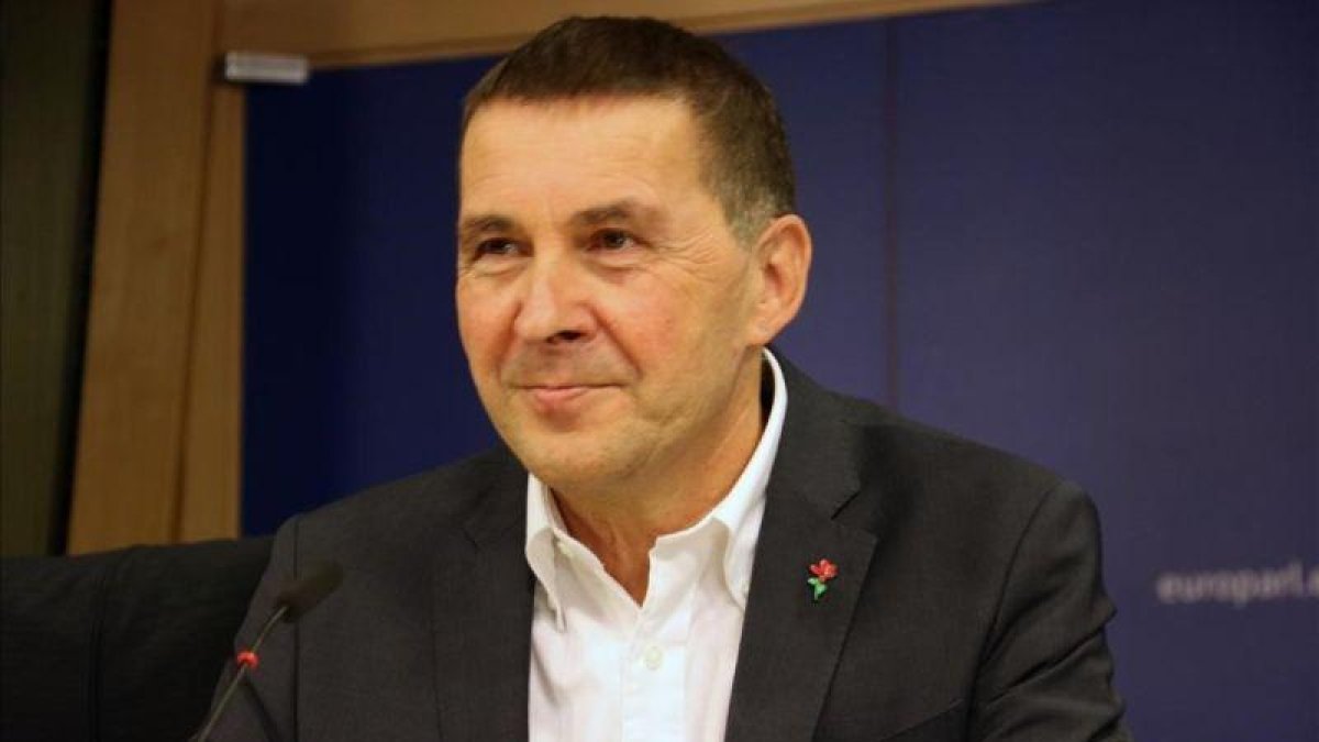 Arnaldo Otegi, en rueda de prensa en el Parlamento Europeo