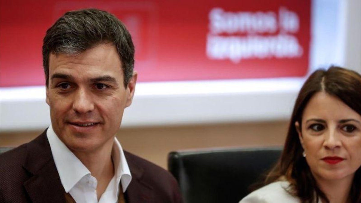 Pedro Sánchez y Adriana Lastra, el pasado 12 de marzo en la sede del PSOE.