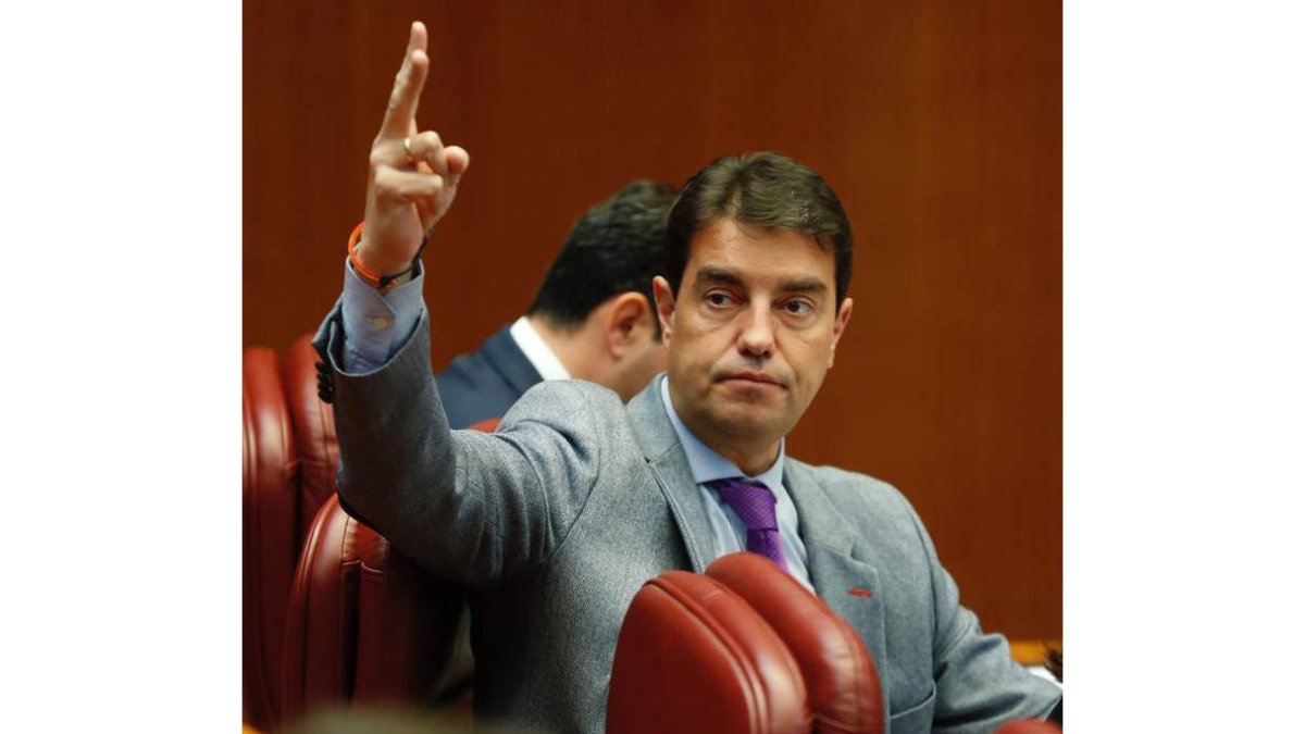 El viceportavoz del PP, Ángel Ibáñez, indica cómo votar. R. GARCÍA