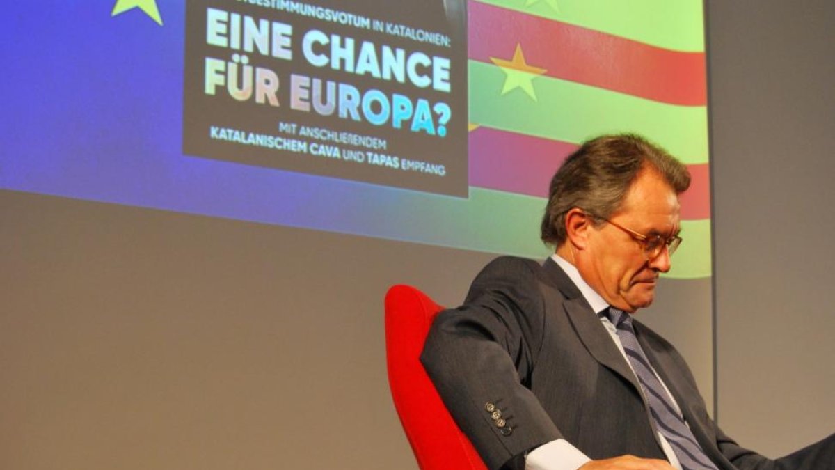 El expresidente de la Generalitat Artur Mas, durante su charla en Berlín, este martes, 27 de junio.