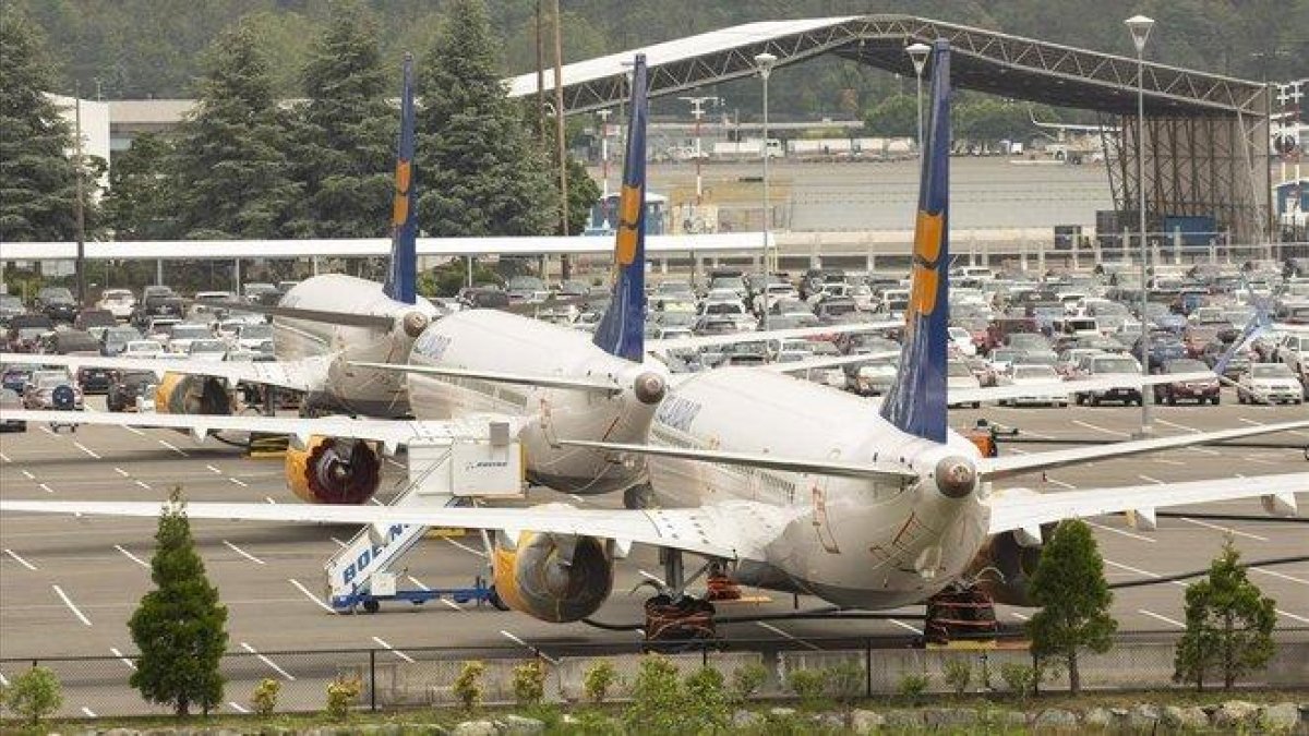 Aviones Boeing modelo 737 Max de la compañía aérea Icelandair, el pasado día 31 de mayo.