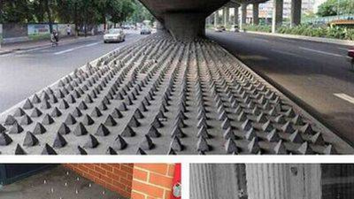 Imagen de varios lugares en Londres donde se han instalado pinchos anti-indigentes.