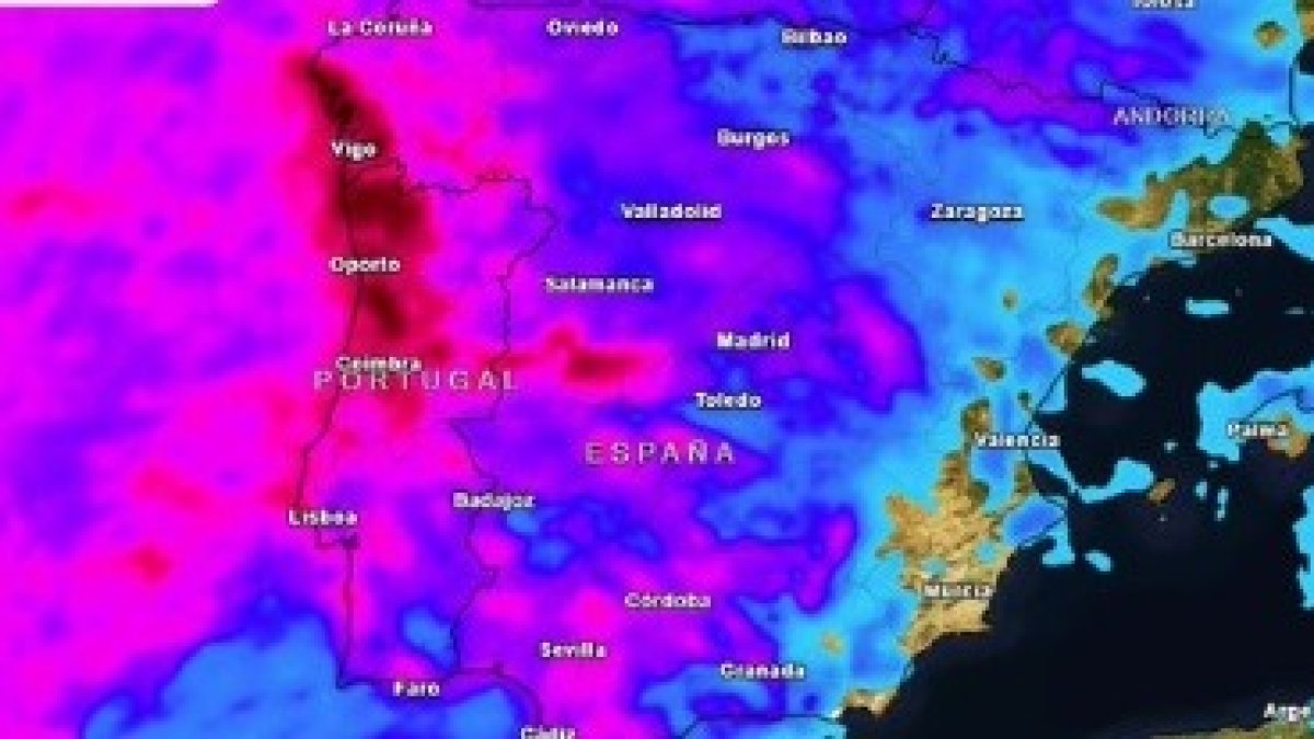 Estado de la meteorología el próximo domingo, con el choque de borrascas, una de ellas Hipólito. METEORED