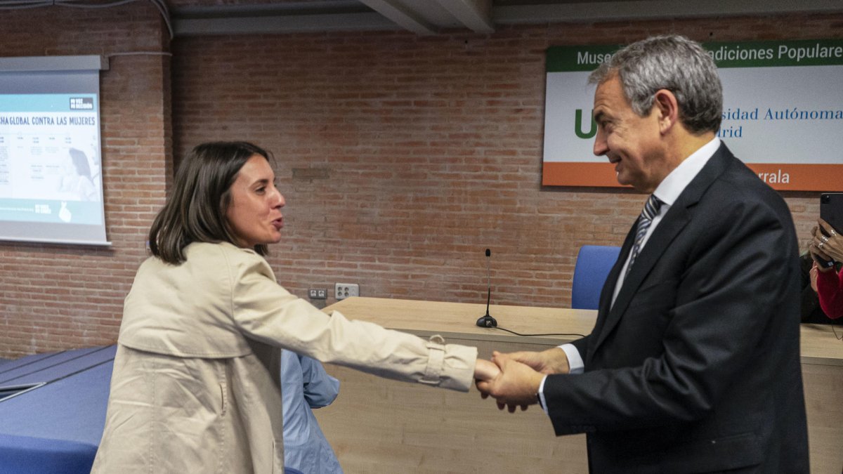 MADRID, 08/05/2024.-El expresidente del gobierno José Luis Rodriguez Zapatero y la exministra Irene Montero suman su apoyo y firma a la iniciativa 