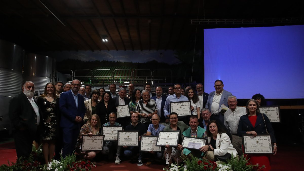 Foto de familia de los premios, con los miembros del jurado, los galardonados y los patrocinadores.