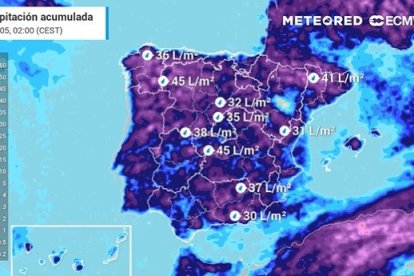 Imagen de Meteored sobre las precipitaciones previstas para los próximos días. METEORED