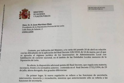 La carta remitida al presidente de la Diputación de León, Juan Martínez Majo