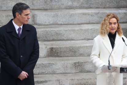 La presidenta del Congreso, Meritxell Batet, junto al presidente del Gobierno, Pedro Sánchezdurante los actos de Conmemoración del aniversario de la Constitución este martes en Madrid. EFE / Kiko Huesca