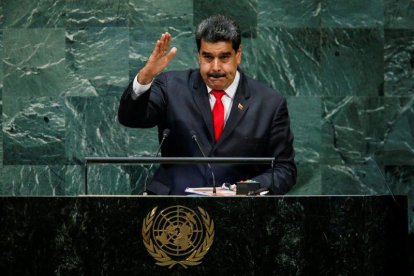 El presidente venezolano, Nicolás Maduro, ofreciendo un discurso en la ONU.