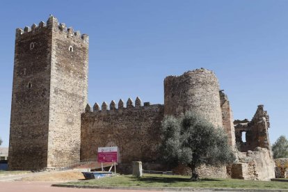 En la página de la izquierda, de arriba a abajo, la plaza Mayor con la iglesia y el Ayuntamiento, el pórtico de la entrada a la iglesia de San Juan Bautista y el paseo junto al reguero que cruza la villa de norte a sur. En el centro, el castillo con su esbelta torre del homenaje. Arriba, la salida de la iglesia del personaje de San Sebastián al comienzo de la procesión del Corpus Christi. Abajo, la iglesia de Nuestra Señora del Arrabal.