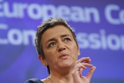 La comisaria europea de Competencia Margrethe Vestager en una rueda de prensa en Bruselas, Bélgica.