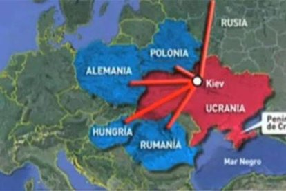 La segunda edición del telediario de Telemadrid, donde se ofreció el mapa del gas que pasa por Ucrania.