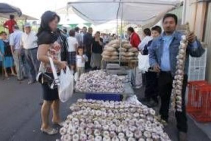 Los puestos de ajos fueron los grandes protagonistas de la feria en San Miguel