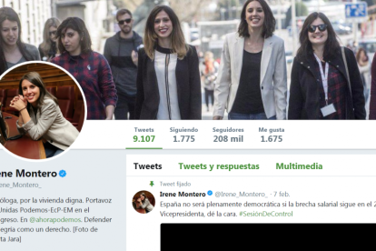 El Twitter oficial de Irene Montero, donde ella misma se denomina portavoz y no 'portavoza'