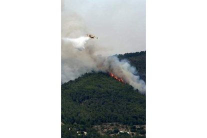 Un hidroavión participa en las tareas de extinción.