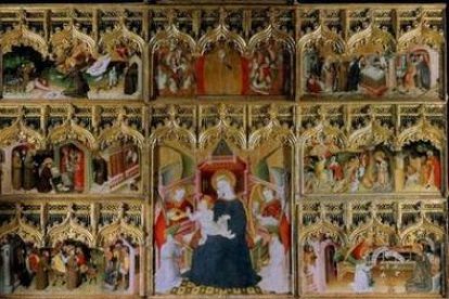 Retablo de la Virgen y San Francisco, de Nicolás Francés, que salió de León y está en el Prado.