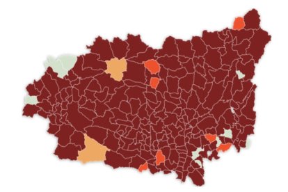 Mapa de incidencia del covid en León, municipio a municipio. MIGUEL ARGÜELLO