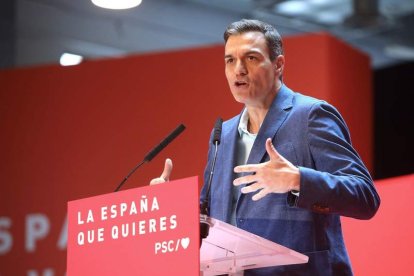 Pedro Sánchez durante la clausura de la convención municipal del PSC en Tarragona. JAUME SELLART