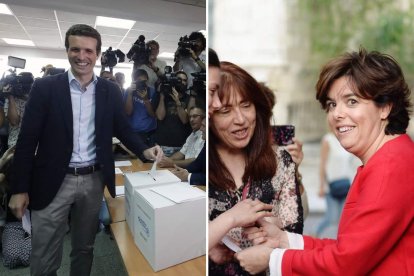 Los candidatos a presidir el PP, Pablo Casado y Soraya Sáenz de Santamaría. JAVIER LIZÓN / NACHO GALLEGO