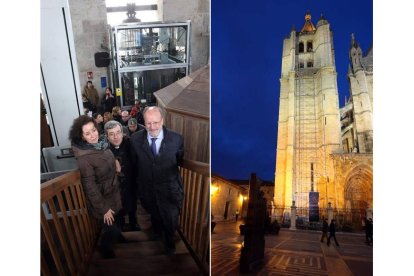 El alcalde León de la Riva inauguró ayer el ascensor de la Catedral de Valladolid. A la derecha, la Torre Norte de la Catedral de León, donde se pensó también colocar un elevador