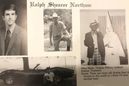Páginas del anuario en la que aparecen las fotos racistas que incriminan al gobernador de Virginia, Ralph Northam.