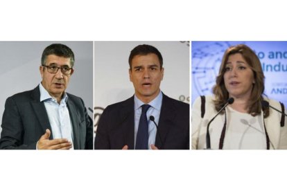 Patxi López, Pedro Sánchez y Susana Díaz, los tres precandidatos a las primarias del PSOE.