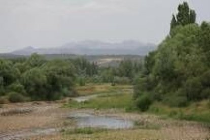 El cauce del río Torío, casi seco, a su paso por Garrafe, muy cerca de León capital