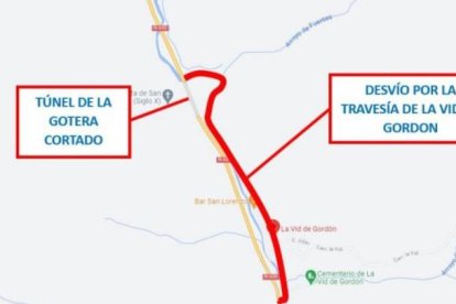 Imagen que aporta el Mitma para explicar el devío por las obras en el túnel de La Gotera. DL