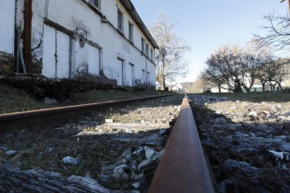 Detalle de un tramo de la vía del histórico tren que comunicó el Bierzo y Laciana en la antigua estación de Toreno. ANA F. BARREDO