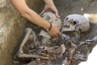 En la imagen de archivo, exhumaciones en el parque de La Carcavilla, situado en pleno casco urbano de Palencia