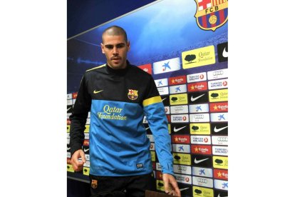 Valdés compareció ayer en la sala de prensa del Barcelona.