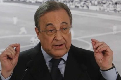 El presidente del Real Madrid Florentino Pérez, durante la comparecencia del pasado lunes.