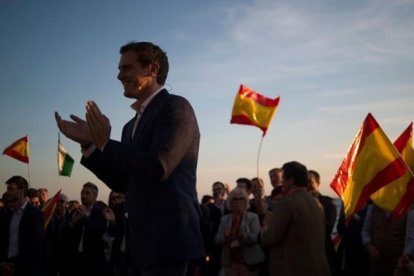 El candidato de Ciudadanos, Albert Rivera, en un mitin en Málaga.