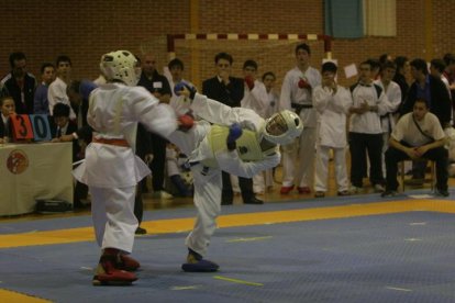 Jóvenes practicando artes marciales en el pabellón de Flores del Sil