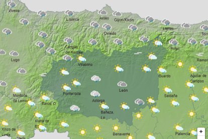 Previsión para las 14.00 horas de  hoy en la provincia. AEMET