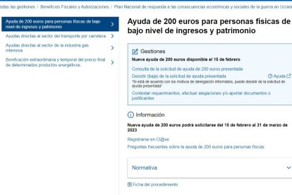 La Agencia Tributaria activa la página web para pedir los 200 euros. DL