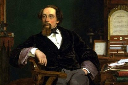 Charles Dickens en su estudio. Retrato de Frith