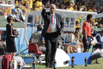 Del Bosque sigue el partido ante Australia desde el banquillo.