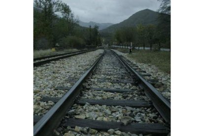 Un tramo de las vías del tren a su paso por el municipio de Palacios del Sil.