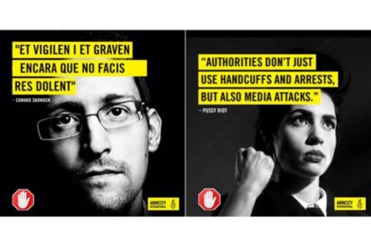 Los mensajes de Snowden y Pussy Riot para la campaña de Amnistía Internacional.