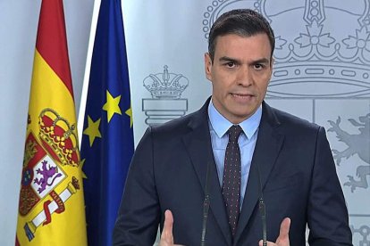 El presidente del Gobierno, Pedro Sánchez, durante su comparecencia.