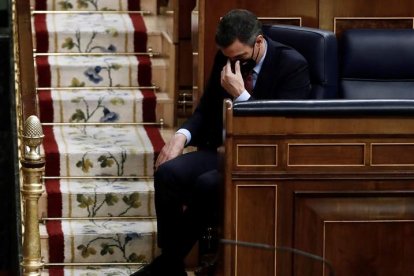 Pedro Sánchez, presidente del Gobierno, ayer en el Congreso. MARISCAL