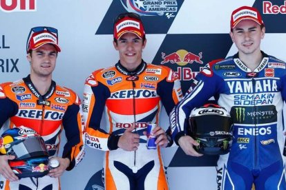 Pedrosa, Márquez y Lorenzo, podio español en un Mundial cuyo título parece cosa de tres.