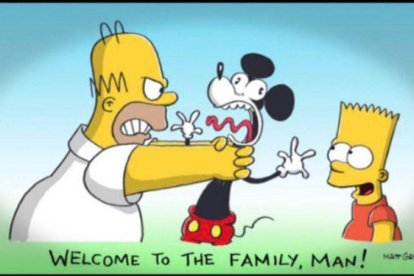 Caricatura de Homer, Bart y Mickey Mouse publicada en Twitter.