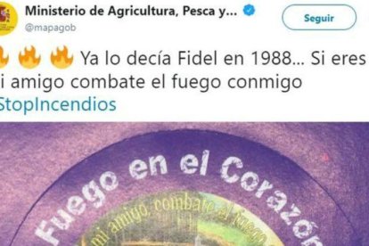 Captura del tuit del Ministerio de Agricultura, Pesca y Alimentación.