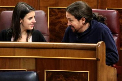 Irene Montero y Pablo Iglesias, en el Congreso de los Diputados, el pasado 13 de febrero.