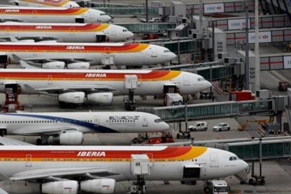 Aviones de Iberia en el aeropuerto de Barajas