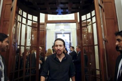 Pablo Iglesias a su llegada al Congreso de los Diputados.